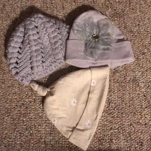 3 infant girl hats 0-12 months